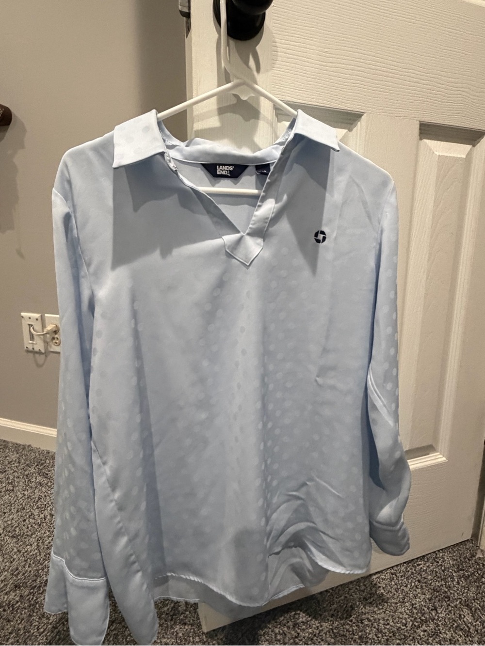 JPMorgan Chase light blue soft sLands' End Light Blue V-Neck Polo Shirt